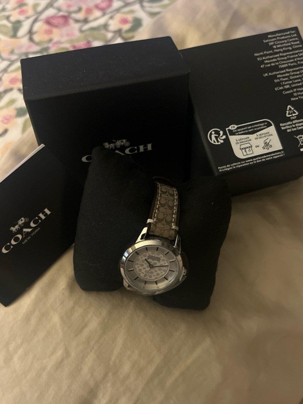 Coach Women’s Silver Dial with Brown Signature Canvas Strap Watch